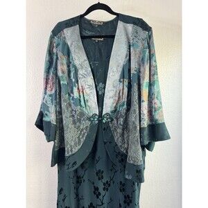 Violet Kay Kimono and Dress Slip Green Lace Cherry Blossom 2X/3X